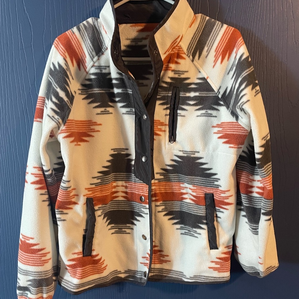 Women's Patterned Jacket - Cream, Black, Orange